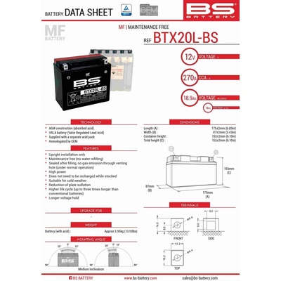BS BATTERY BTX20L-BS