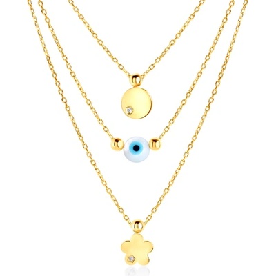 SAVICKI Колие с кръгла плочка, око, цвете Savicki: злато, диаманти