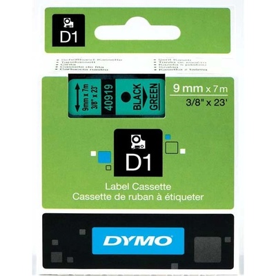 Páska Dymo D1 9 mm x 7m, černý tisk/zelený podklad, 40919, S0720740