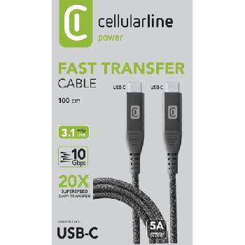 Cellularline Кабел USB-C to USB-C 3.1, бърз пренос на данни 10Gbps, 5A, 1.5м бял 12671