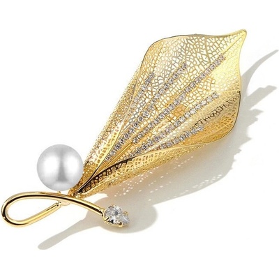 Éternelle brož s bílou perlou a zirkony Marcelle Gold B2209 zlatá