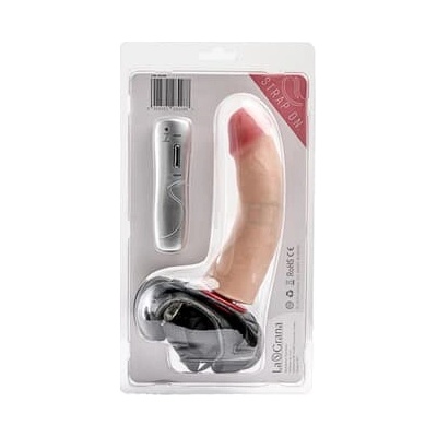 Simple Pleasure strap on 7 režimov vibrácií cyberskóra telová farba 16 cm s káblovým ovládaním