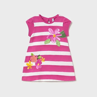 Mayoral Рокля трикотаж графика с цветя в цвят фуксия за мини момиче Майорал
