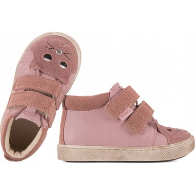 Ameko Kiti dívčí kožené boty polobotky suchý zip růžová