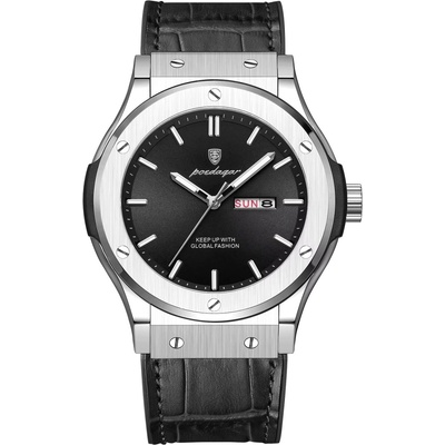 Poedagar Мъжки часовник Poedagar CS1807, естествена кожа, черно-сребрист, черен циферблат (CS1807)