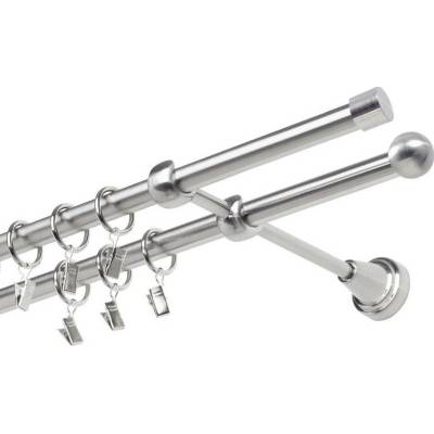OK-GarnýžeCZ Garnýž kovová dvouřadá 19mm Pullo nerez 170 cm do stěny / kroužky s žabkou
