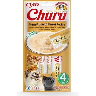 INABA Cat Ciao Churu кремообразна храна за котки - риба тон, бонито люсли 4 x 14 г