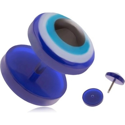 Šperky eshop okrouhlý akrylový fake plug do ucha modré oko W34.15