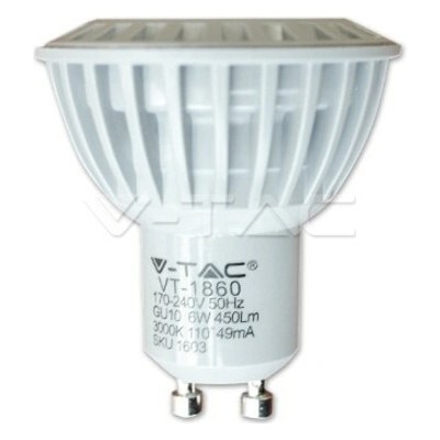 V-TAC žiarovka LED 6W, GU10, 3000K, 450lm, 110°, Ra 80, COB, VT-1860