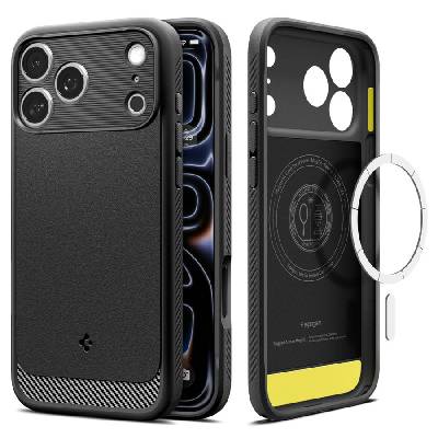 Удароустойчив кейс с MagSafe за iPhone 17 Pro Max от Spigen Rugged Armor Mag - Matte Black (8800283313956)