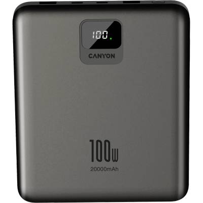 Зарядно устройство CANYON power bank PB-2008 LED FLAT 20000 mAh PD100W QC3.0 Dark Grey (CNE-CPB2008DG)