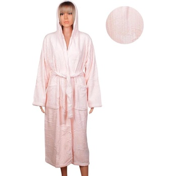 Розов дамски халат с качулка