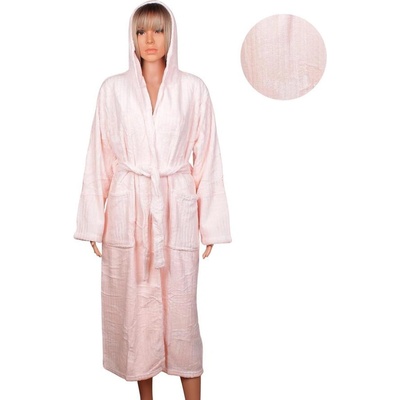 Розов дамски халат с качулка