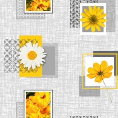 Obrus PVC 3581552, metráž, 20 m x 140 cm, kopretiny na sivom podklade, IMPOL TRADE