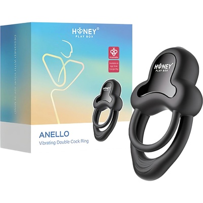 Honey Play Box Anello - вибриращ пръстен за пенис и тестиси с управление чрез приложение, за мъже (черен)