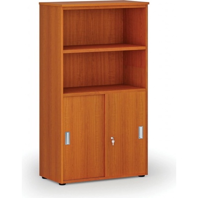 Primo Kombinovaná kancelárska skriňa WOOD, zasúvacie dvere na 2 poschodia, 1434 x 800 x 420 mm, čerešňa