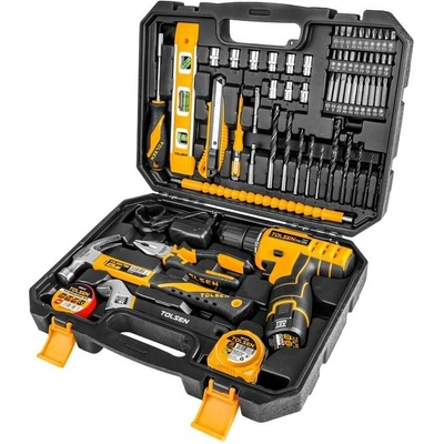 TOLSEN Акумулаторна винтоверт 12V, 1x1, 5Ah + комплект ръчни инструменти в куфарче, 65 бр (85365)