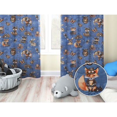 Biante Detský bavlnený záves Sandra SA-581 Zvieratká vynálezcovia na modrom 150x140 cm
