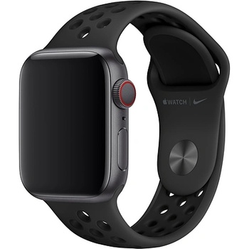 Apple Оригинална силиконова каишка за Apple Watch 38мм, 40мм, 41мм, 42мм (2024) - Apple Watch Nike Sport Band (черен) (mx8c2am/a)