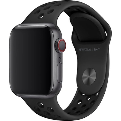 Apple Оригинална силиконова каишка за Apple Watch 38мм, 40мм, 41мм, 42мм (2024) - Apple Watch Nike Sport Band (черен) (mx8c2am/a)