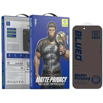 Blueo Затъмняващ-Матов Стъклен Протектор за iPhone 16 Pro, Blueo Privacy & Matte Glass, Черен (6934663764143)