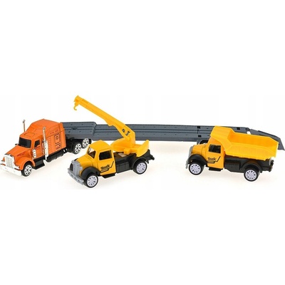 Tahač s návěsem a 2 autíčky 1: 64 Stavební auta