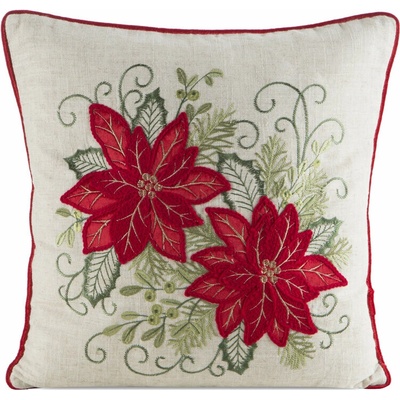 Takoy Vánoční povlak na polštář 45x45 cm krémovo-červený zdobený výšivkou betlémských hvězd-HF-471350 | 45 x 45 cm