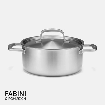 FABINI Nízky kastról & Pohlreich, 24 cm 4 l - Nerezový beznitový kastról z päťvrstvovej nerezovej ocele s pokrievkou