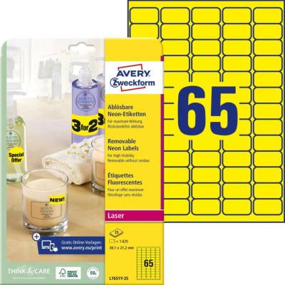 Avery Zweckform L7651Y-25 Neonové etikety 38,1x21,2 mm 1625 ks žluté návrh etiket online