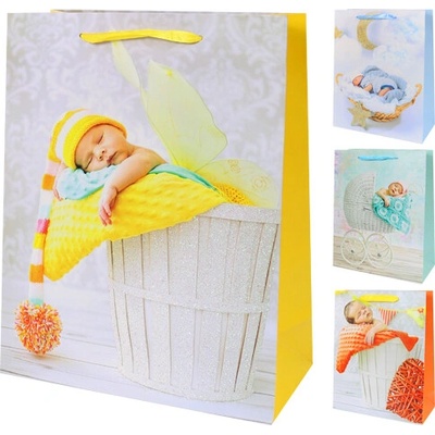 Darčeková taška, baby/glitter "L" (41,5x30x12 cm) - mix 4 dizajny