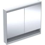 Geberit ONE - Огледален шкаф с LED осветление, 105x90x15 см, 2 врати, с ниша, вграден, бял 505.824. 00.2 (505.824.00.2)
