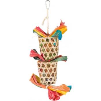 TRIXIE Natural Toy on a Sisal Rope - Играчка за папагали, натурално палмови листа и сизалово въже, 35 см