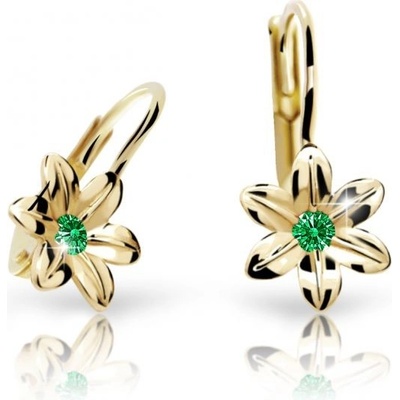 Danfil dětské náušnice kytičky C1993 ze žlutého zlata s kamínkem Emerald Green zapínání klapka