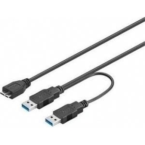 PremiumCord USB Cable 2x USB-A - Micro-B 0.3 m Black (ku3y01)