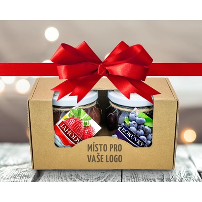 Sklenice plná ovoce Firemní dárek s Vaším logem - 2 džemy s cukrem 420 g borůvka červený rybíz – Zboží Mobilmania