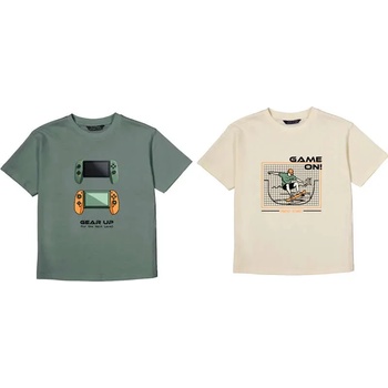 MAYORAL Комплект 2 тениски къс ръкав в зелен и светло бежов цвят за момче Mayoral