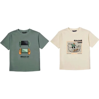 MAYORAL Комплект 2 тениски къс ръкав в зелен и светло бежов цвят за момче Mayoral