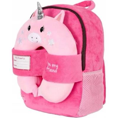 Detský plyšový batoh Perletti Kids s Unicorn s cestovným vankúšom - ružový