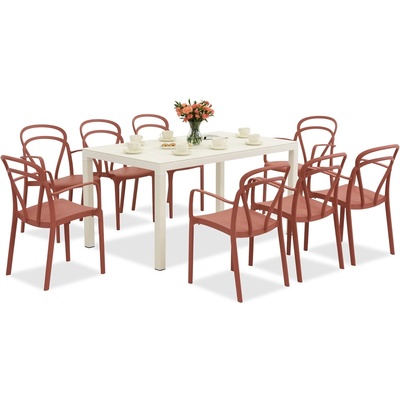BICA Комплект градински мебели King/Vague в бяло и червено за 8 души Bica (BC440BL-8xBC312RE)