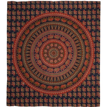 BOB Batik přehoz na postel indický Sloní mandala červeno modrý bavlna King size Dvoulůžko 225 x 200 cm