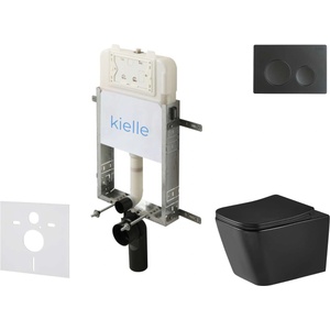 kielle Genesis New - Комплект структура за вграждане, тоалетна чиния Arkas I Vortex, Rimless+, SoftClose седалка и бутон Gemini New I, черен мат 30528SZ94 (30528SZ94)