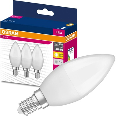 Osram 3PAK LED žiarovka E14 B35 4,9W 40W 470lm 3000K Warm 220° VALUE