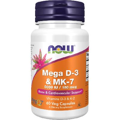 NOW FOODS Mega Vitamin D3 + K2 (MK-7), 5000 IU / 180 mcg, 60 veg kapsúl