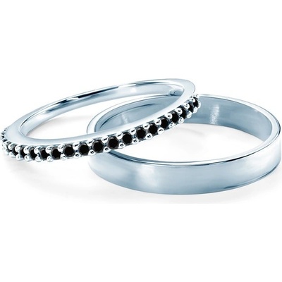 Savicki Snubní prsteny Share Your Love bílé zlato černé diamanty ploché OBR SYL CZD B