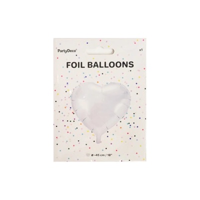 PartyDeco Fóliový balón Srdce biele 45 cm