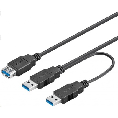 PremiumCord ku3y02 USB 3.0 napájecí Y, A/Male + A/Male -- A/Female DUÁLNÍ (extra napájení)