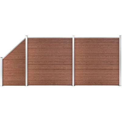 vidaXL Plotová sada WPC 2 čtvercové + 1 šikmý díl 446 x 186 cm hnědá