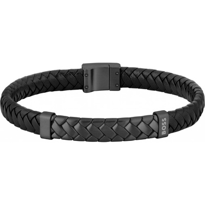 Hugo Boss Černý kožený náramek pro muže Tailored 1580676