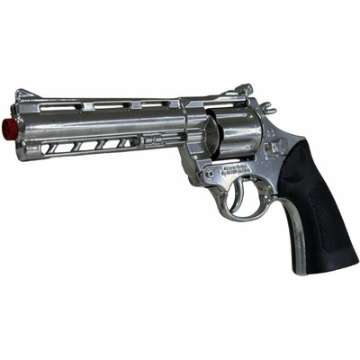 HafoToys Kovový revolver na kapslíkové kotoučky chromový s pouzdrem