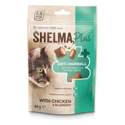 Shelma Plus Anti-Hairball bezobilné s kuracím a čučoriedkami 60 g